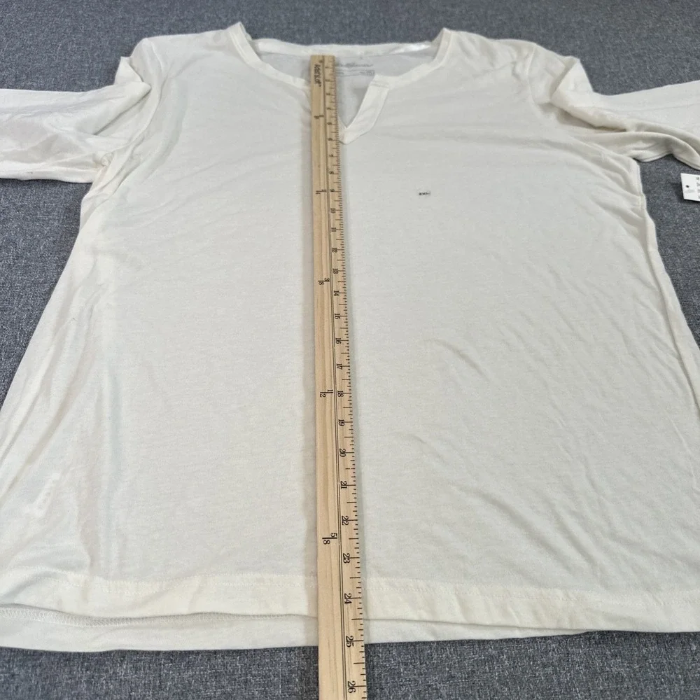 NWT Eddie Bauer Womens Large Cream Short Sleeve Tie Neck Top Knit T-Shirt L - Picture 6 of 7